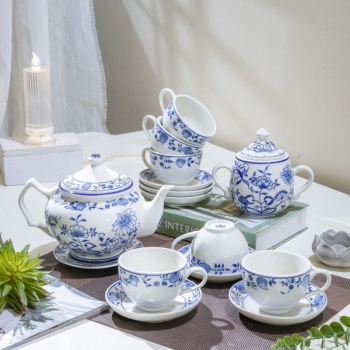 Ấm chén men lam vẽ kỹ 1lit mẫu 01