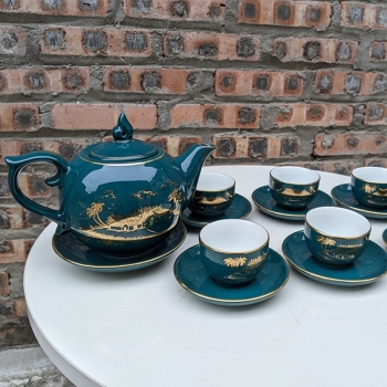 Ấm trà Bát Tràng men xanh cổ vịt Mộc Hương Giang