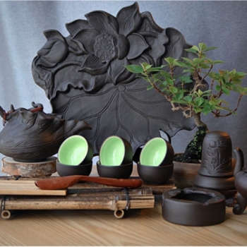 Ấm tử sa lá sen khay sen nổi