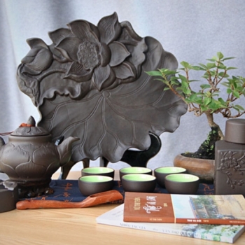 Ấm tử sa trúc sen khay sen nổi