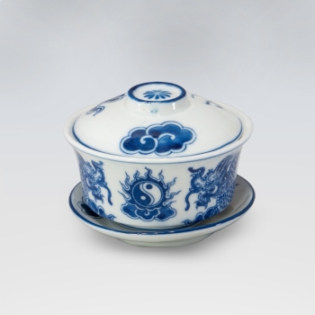 Bát sâm hình rồng trắng xanh decal