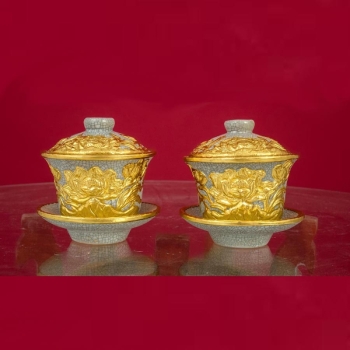 Bát sâm men rạn đắp nổi dát vàng Tây cao cấp Bát Tràng