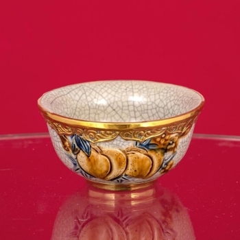 Bát thờ đào đắp nổi men rạn bọc đồng thếp vàng Bát Tràng