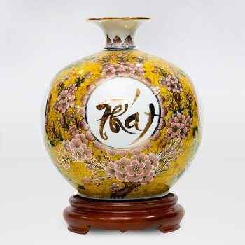 Bình hút lộc tứ cảnh Phát Tài Phát Lộc vẽ vàng 24K cao 30; 35cm