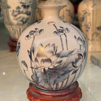 Bình hút lộc vẽ hồ sen H45cm