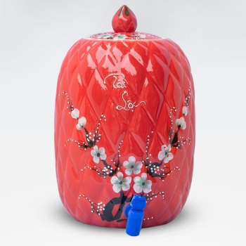 Bình sứ đựng nước tài lộc màu đỏ 10 lít