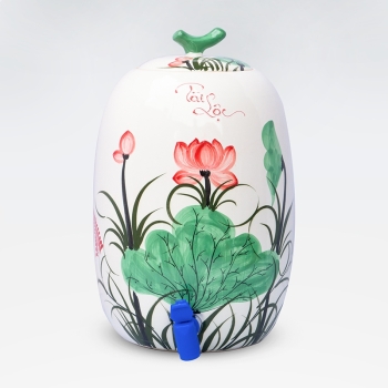 Bình sứ đựng nước tài lộc màu trắng 10 lít