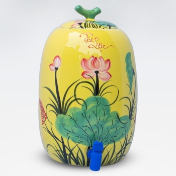 Bình sứ đựng nước tài lộc màu vàng 10 lít