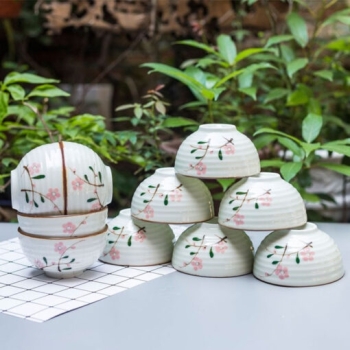 Bộ 10 bát ăn cơm Bát Tràng men kem đào hồng