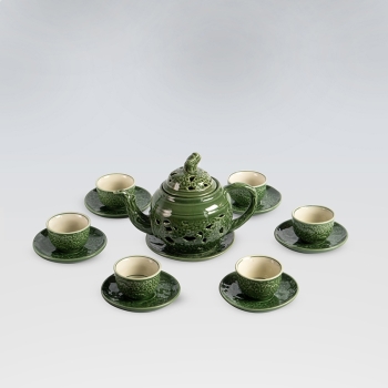 Bộ ấm chén 2 lòng hỏa biến xanh 500ml