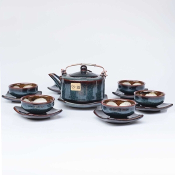 Bộ ấm chén ba chân xanh hoa