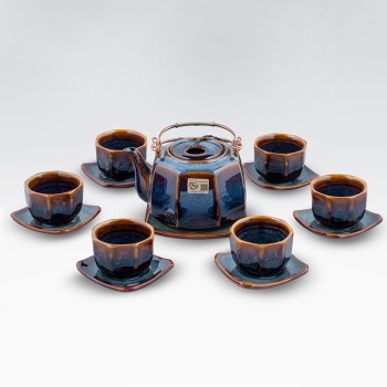 Bộ ấm chén bát giác men hỏa biến thiên thanh TTS