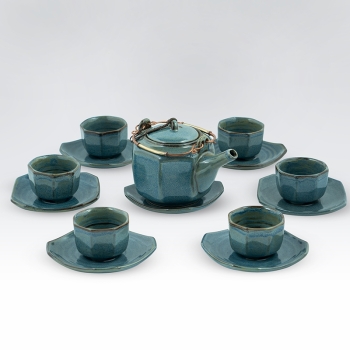 Bộ ấm chén bát giác xanh da trời