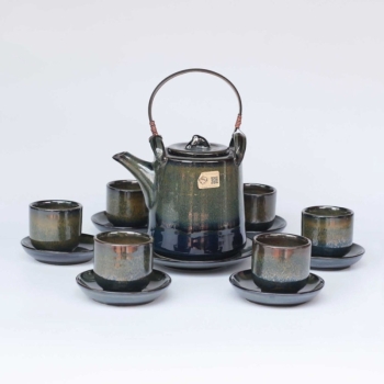 Bộ ấm chén cao quai mây xanh đề bon