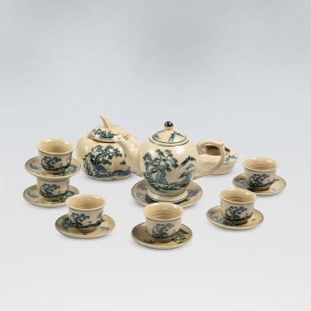 Bộ ấm chén chóp rạn sơn thủy kèm phụ kiện