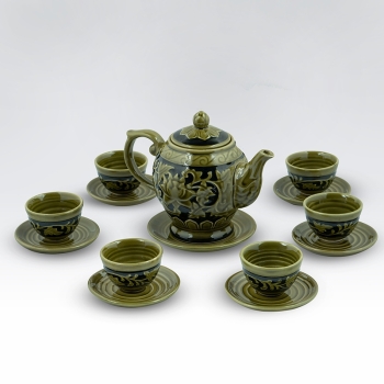 Bộ ấm chén chóp rêu nổi