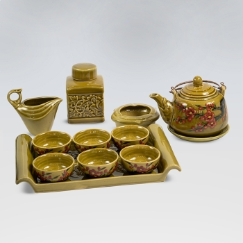 Bộ ấm chén đào trơn khay kèm phụ kiện