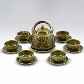 Bộ ấm chén đào trơn xanh rêu