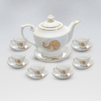 Bộ ấm chén đèn thần S2 công vẽ vàng