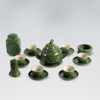 Bộ ấm chén hai lòng xanh kèm phụ kiện 500ml