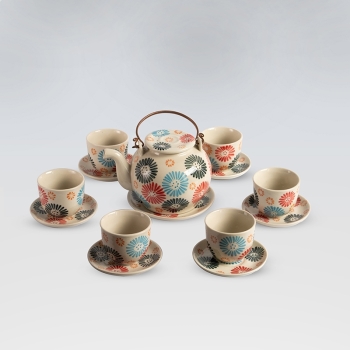 Bộ ấm chén hoa màu quai đồng 750ml