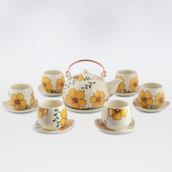 Bộ ấm chén hoa trà quai đồng 600ml