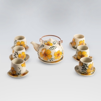 Bộ ấm chén hoa trà quai Đồng 650ml