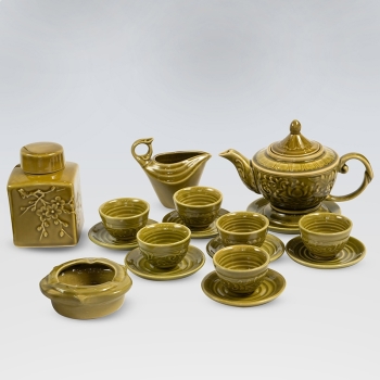 Bộ ấm chén lư họa tiết sen nổi kèm phụ kiện số 1