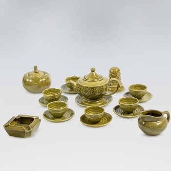 Bộ ấm chén lư họa tiết sen nổi kèm phụ kiện số 2