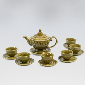 Bộ ấm chén lư họa tiết sen nổi số 1