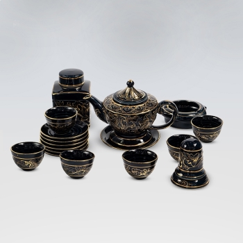 Bộ ấm chén lư vẽ vàng kèm phụ kiện