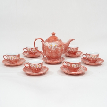 Bộ ấm chén men đá đỏ vẽ hoa 1100ml