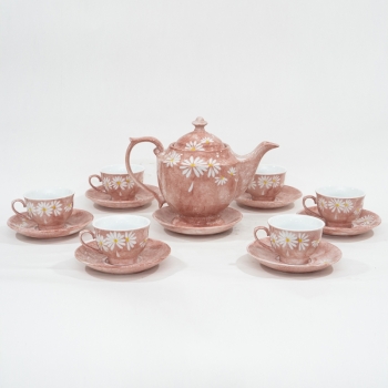 Bộ ấm chén men đá hồng vẽ hoa 1100ml