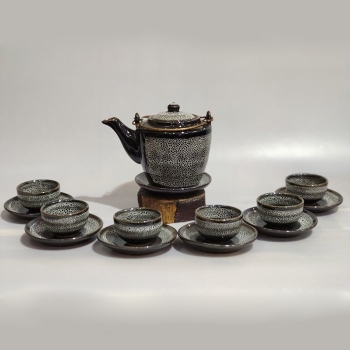 Bộ ấm chén men lưới dáng cao