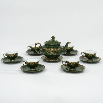 Bộ ấm chén men rêu hoa ly nổi vẽ vàng