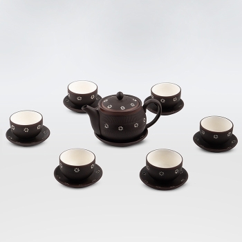 Bộ ấm chén nâu hoa trắng 300ml