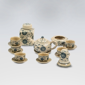 Bộ ấm chén quả hồng hẹt hoa dây quai sứ kèm phụ kiện