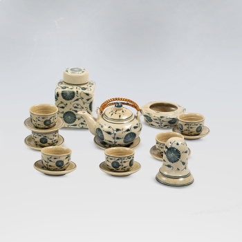 Bộ ấm chén quả hồng hoa dây quai mây kèm phụ kiện