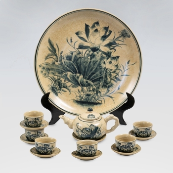 Bộ ấm chén quả hồng rạn sen quai sứ kèm đĩa cảnh số 2