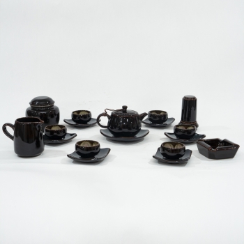 Bộ ấm chén quai sứ nhỏ nâu kèm phụ kiện TTS