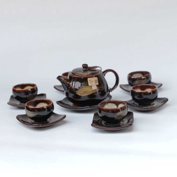 Bộ ấm chén quai sứ nhỏ nâu phẩy 350ml