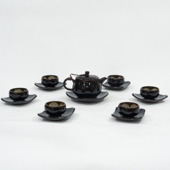 Bộ ấm chén quai sứ nhỏ nâu TTS