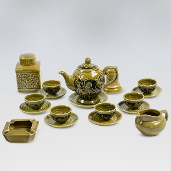 Bộ ấm chén rêu họa tiết nổi kèm phụ kiện số 2