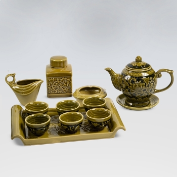 Bộ ấm chén rêu nổi khay kèm phụ kiện số 1