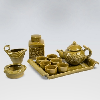 Bộ ấm chén sen nổi khay kèm phụ kiện