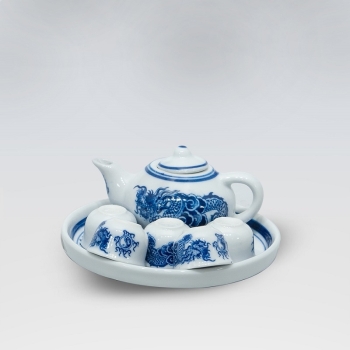 Bộ ấm trà rồng trắng xanh decal