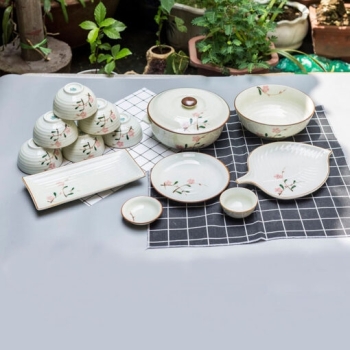 Bộ đồ ăn men kem đào hồng mẫu 03