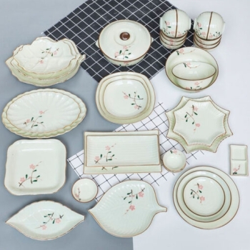 Bộ đồ ăn men kem đào hồng mẫu 04