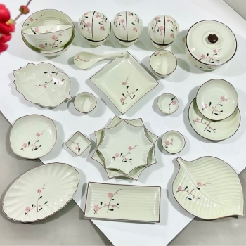 Bộ đồ ăn men kem đào hồng mẫu 06