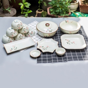 Bộ đồ ăn men kem đào hồng mẫu 02